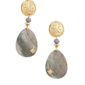 Chico’s Abalone Sand Dollar 2" Drop Pierced Earrings | Coastal Beach BOHO Dangle